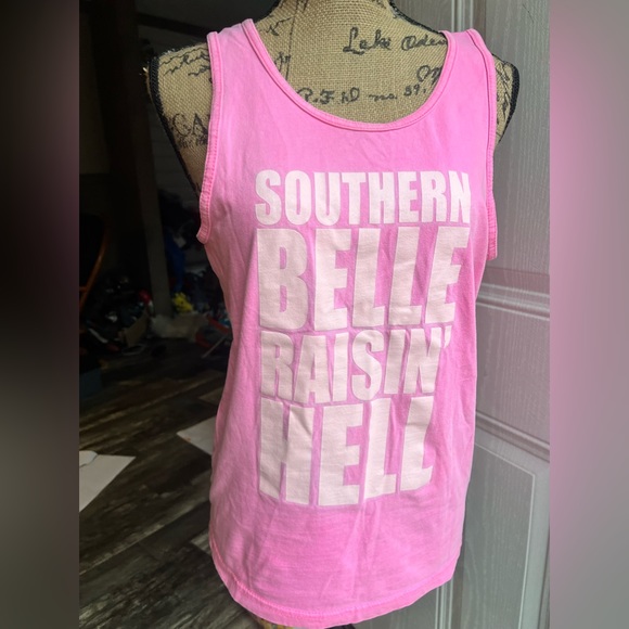 Southern girl country girl Neon Tees Pink & White Cotton Tank Top w/ Bow • Small - Picture 11 of 11